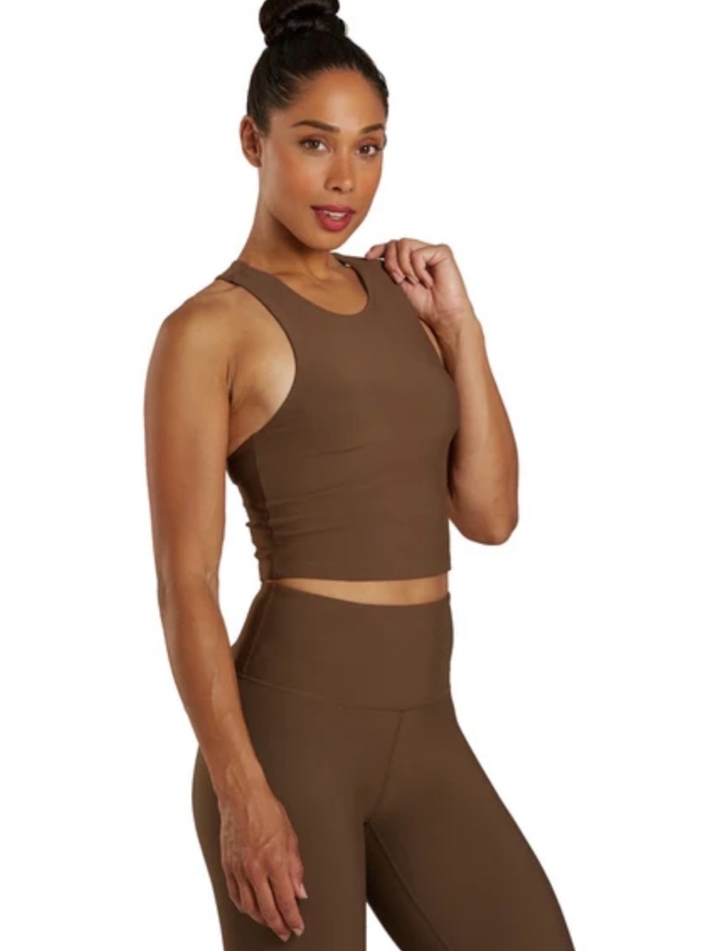 Varley Let’s Move Kempton Brown Ribbed Bra Top